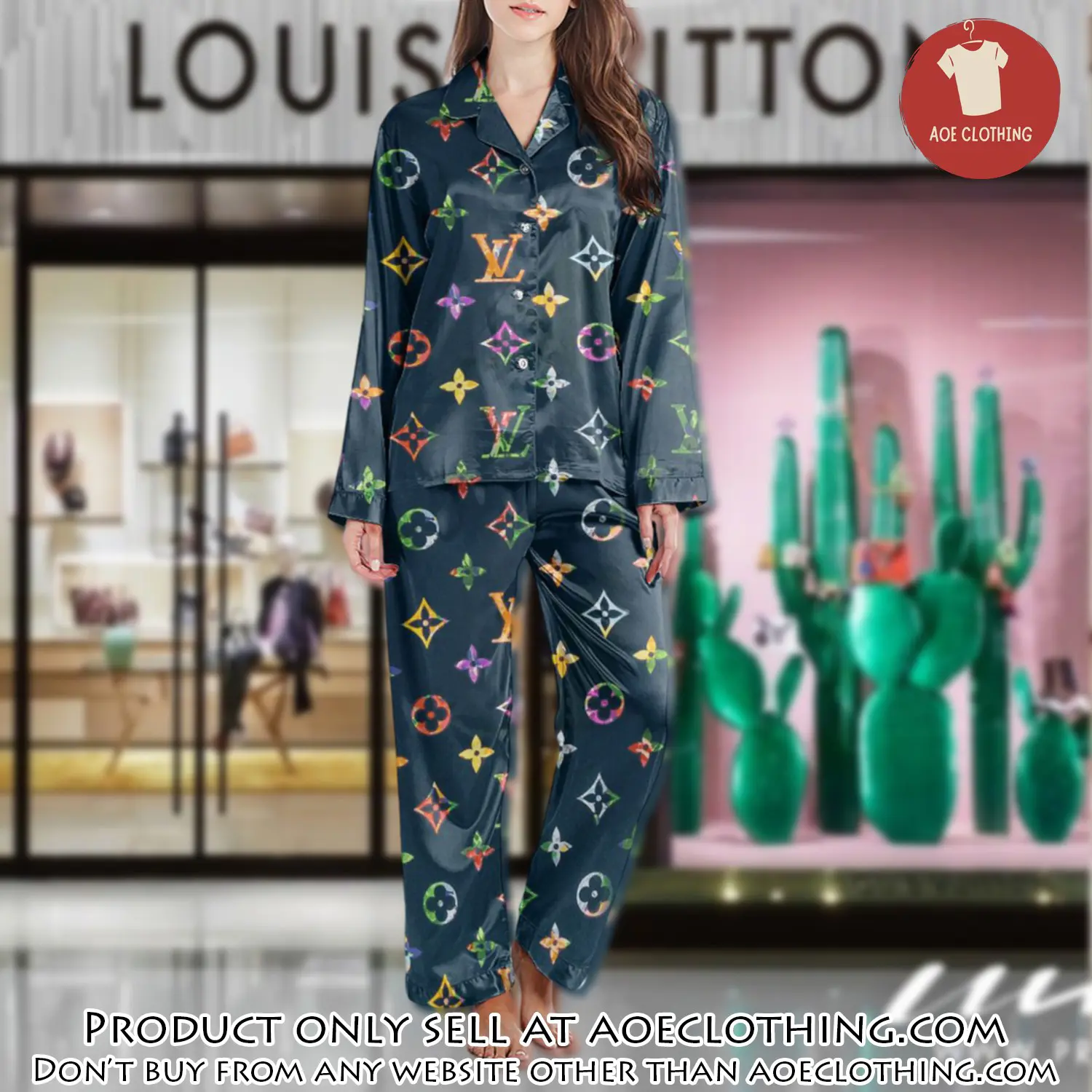Lv monogram long satin pajama set pjs1012 aoe2556849